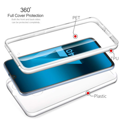 Силиконови гърбове Силиконови гърбове за Samsung Луксозен ултра тънък Поли-Карбонов комплект предна и задна част със силиконова ТПУ рамка 360° Body Guard за Samsung Galaxy A40 A405F кристално прозрачен